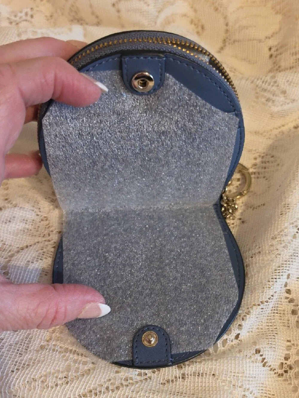 kate spade blue leather keyring coin pouch with gold logo